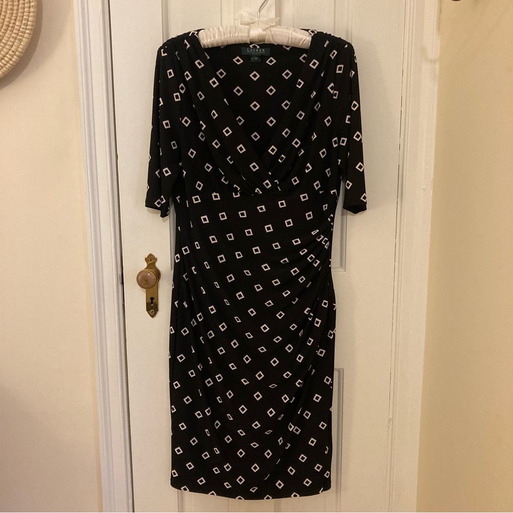 Ralph Lauren black and white print knit faux wrap dress